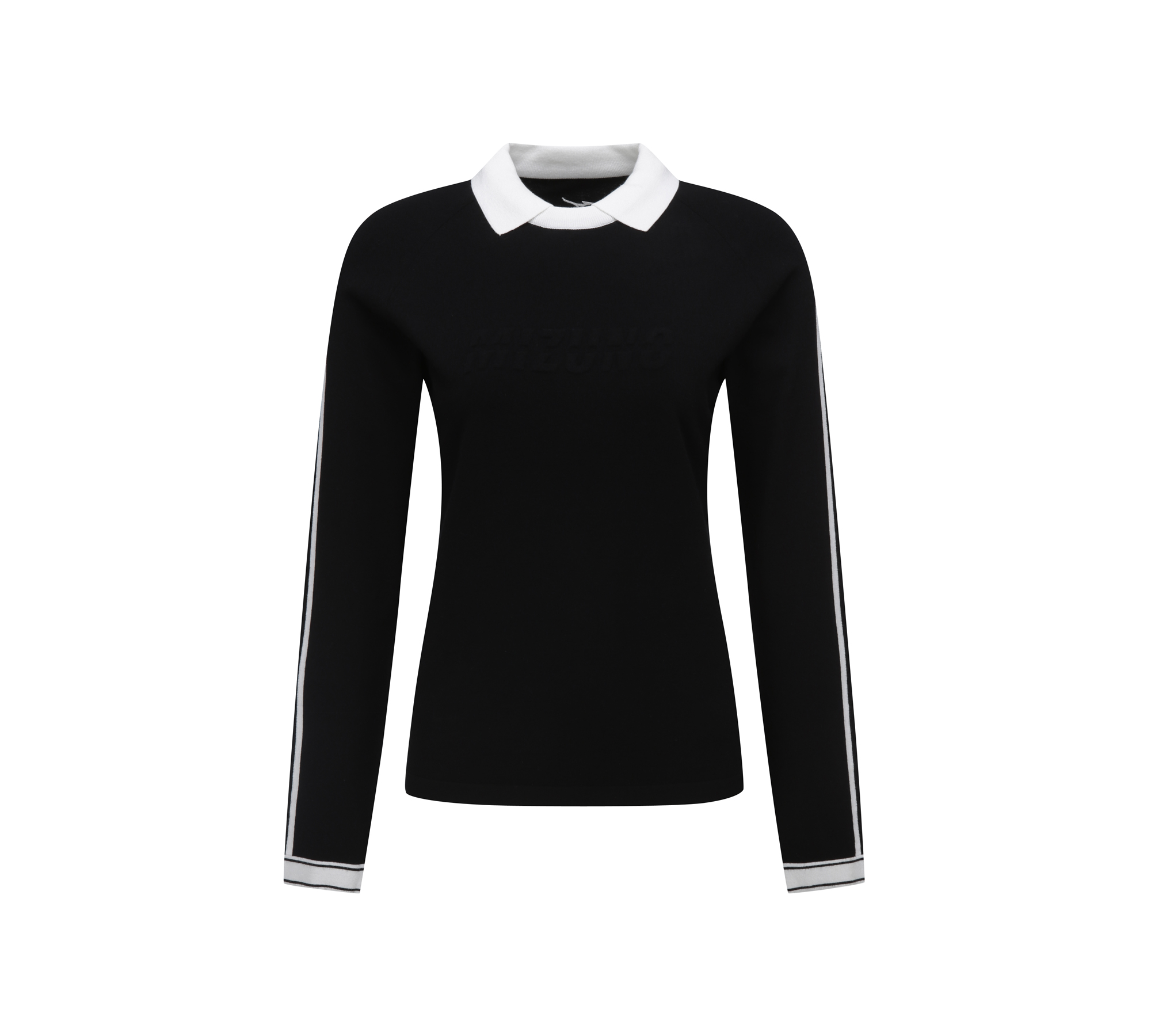 여성 카라변형 배색 스웨터_52KC3204, 블랙